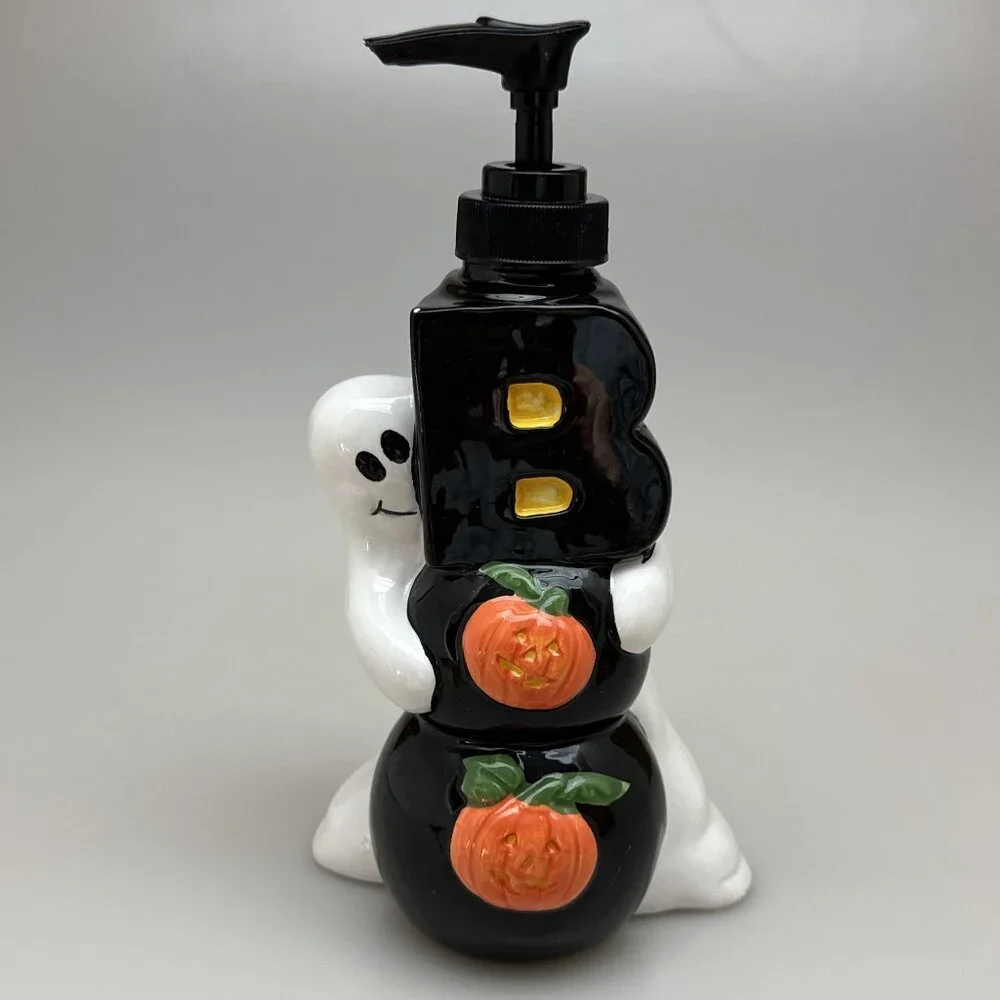 Vintage Halloween Ghost and Pumpkin Soap Dispenser